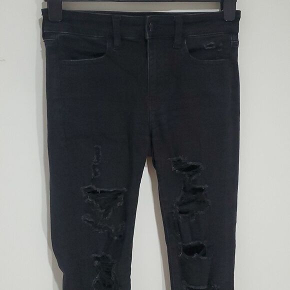 𝅺american Eagle black next level stretch 28x28 size 4 high rise jeggings - Picture 1 of 8